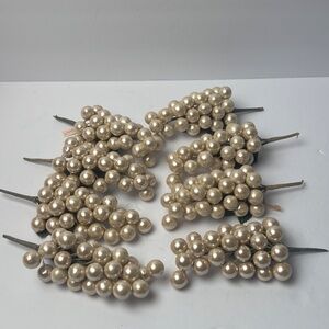 6” Off White Pearl Cluster Pick Stem Lot of 8 Wreath Floral Accent Craft
